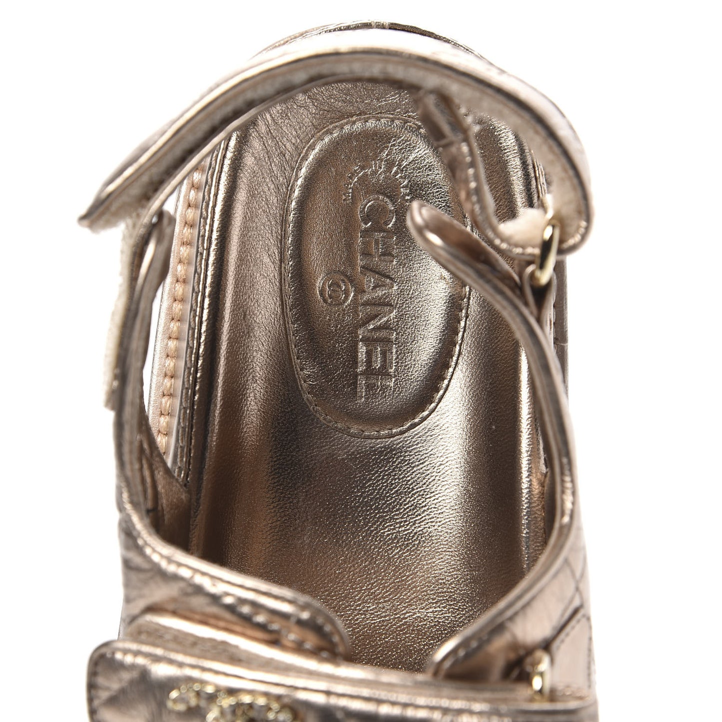 Iridescent Lambskin Quilted Velcro Dad Sandals 38 Light Bronze