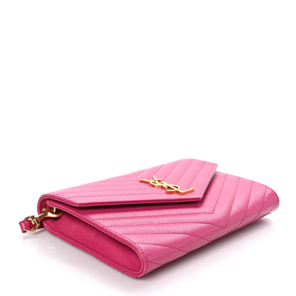 Saint Laurent Grain De Poudre Matelasse Chevron Monogram Envelope Clutch Fuxia Couture 5 of 11