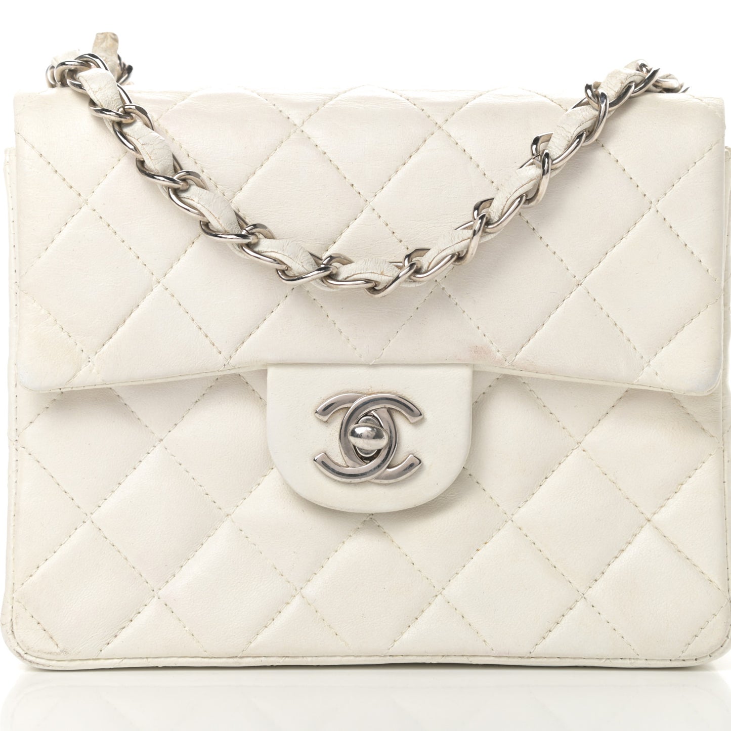 Lambskin Quilted Mini Square Flap White
