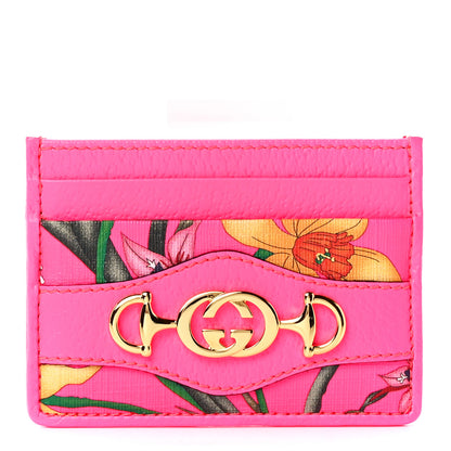 Gucci Calfskin Flora Print Zumi Card Holder Fuxia Fluo 1 of 10