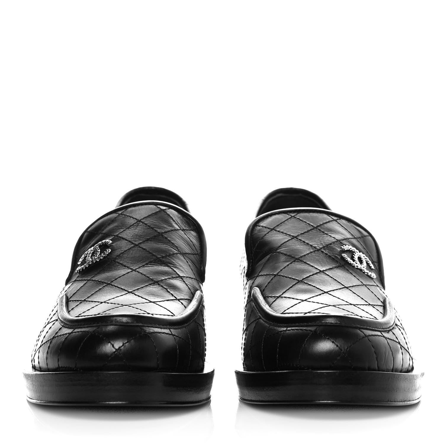 Chanel Calfskin Stitched CC Loafers 39 Black 2 of 8