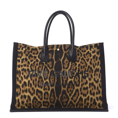 Saint Laurent Canvas Calfskin Leopard Print Rive Gauche Noe Tote Natural Black 1 of 10