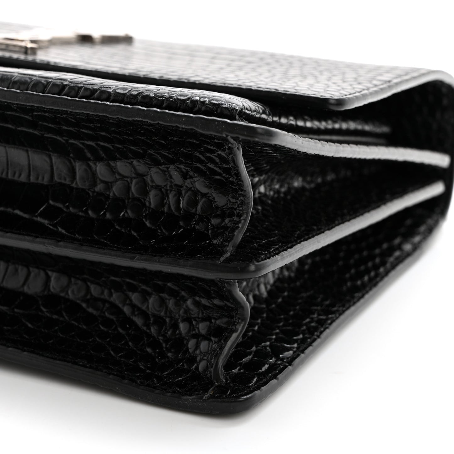 Calfskin Crocodile Embossed Large Monogram Sunset Black