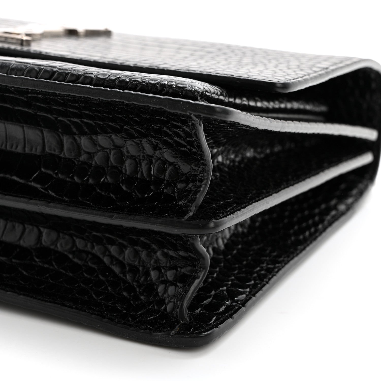 Saint Laurent Calfskin Crocodile Embossed Large Monogram Sunset Black 10 of 11