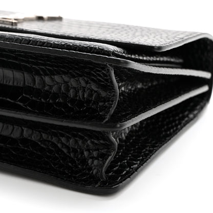 Saint Laurent Calfskin Crocodile Embossed Large Monogram Sunset Black 10 of 11