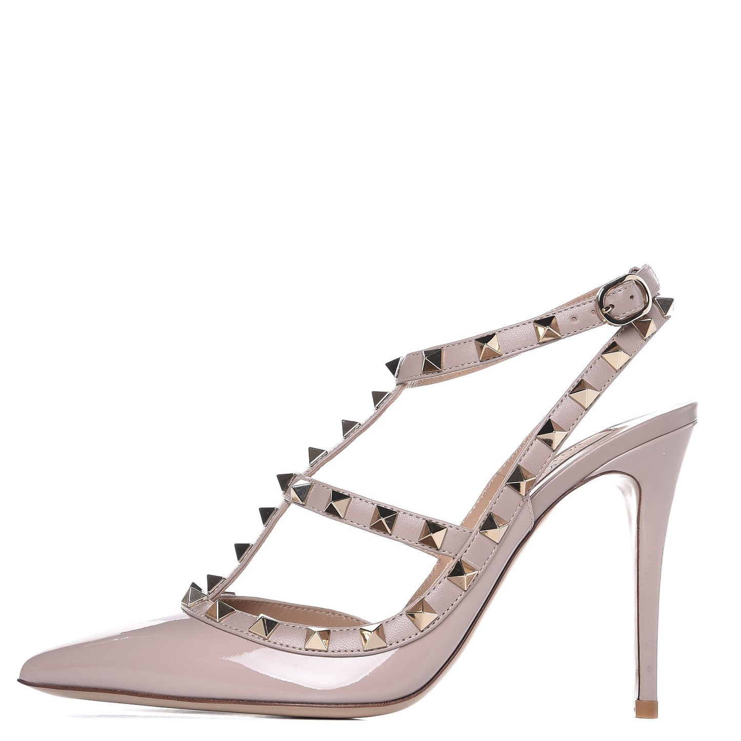 Patent Nappa Rockstud Ankle Strap 100mm Pumps 38 Poudre