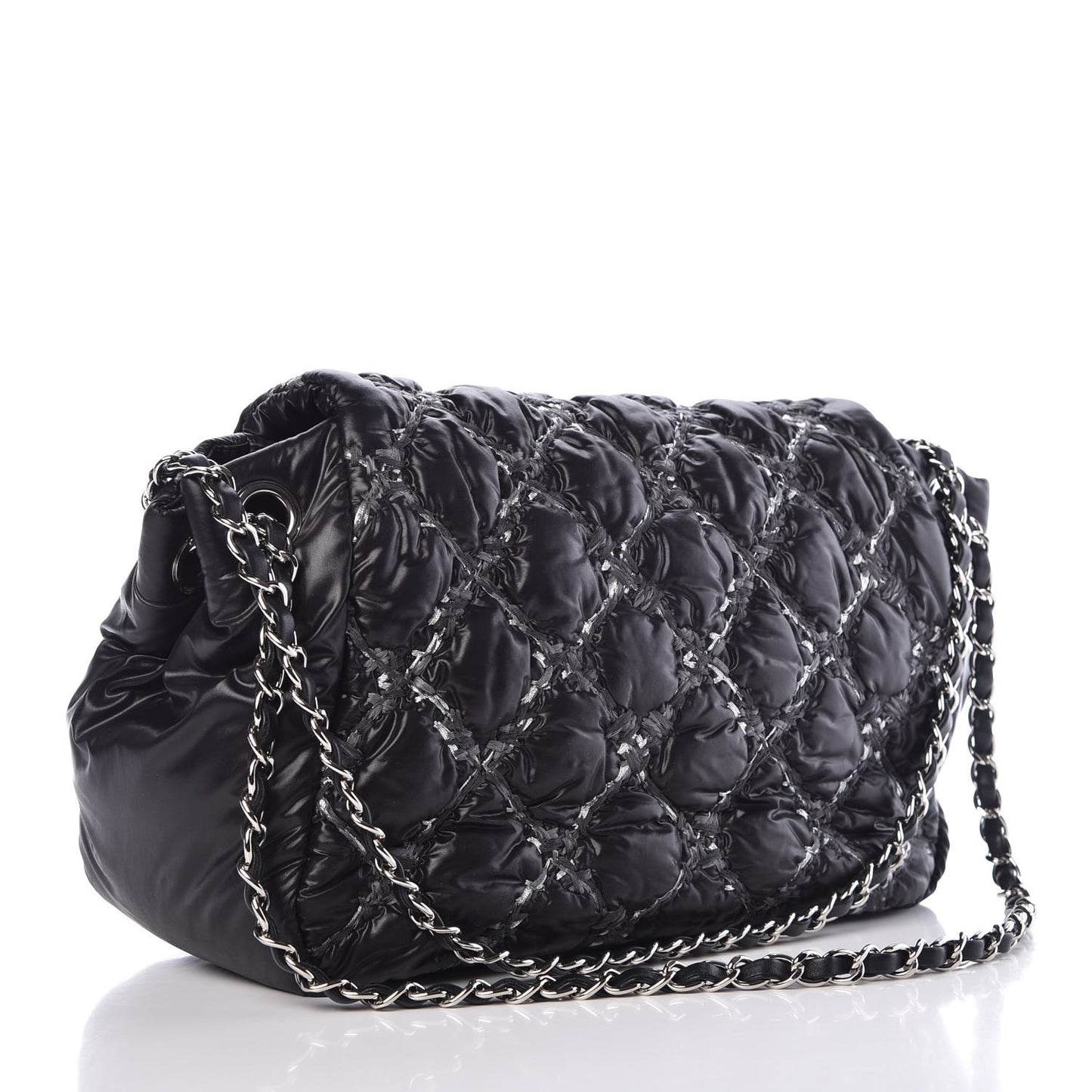Nylon Quilted Tweed Stitch Bubble Flap Black