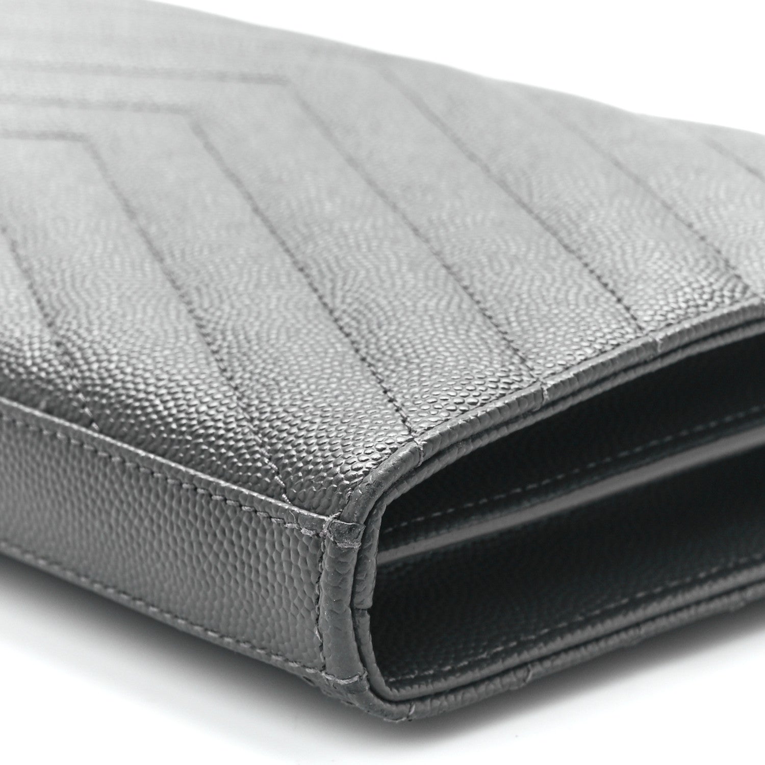 Saint Laurent Grain De Poudre Matelasse Chevron Monogram Chain Wallet Oyster Grey 10 of 11