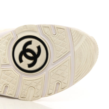 Chanel Suede Calfskin Fabric CC Sneakers 38 White 13 of 21