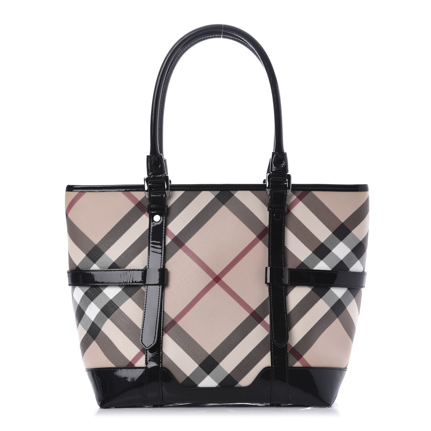 Burberry Patent Supernova Check Medium Denham Tote Black 1 of 9