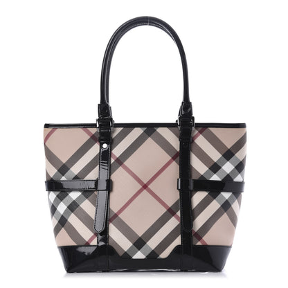 Burberry Patent Supernova Check Medium Denham Tote Black 1 of 9