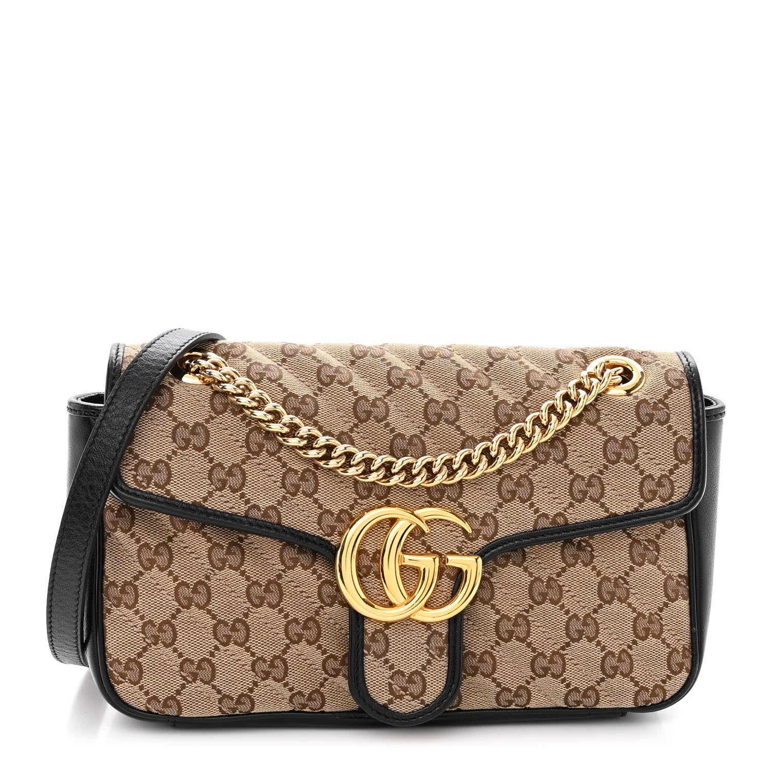 Gucci Monogram Matelasse Diagonal Small GG Marmont Shoulder Bag Beige Black 1 of 9