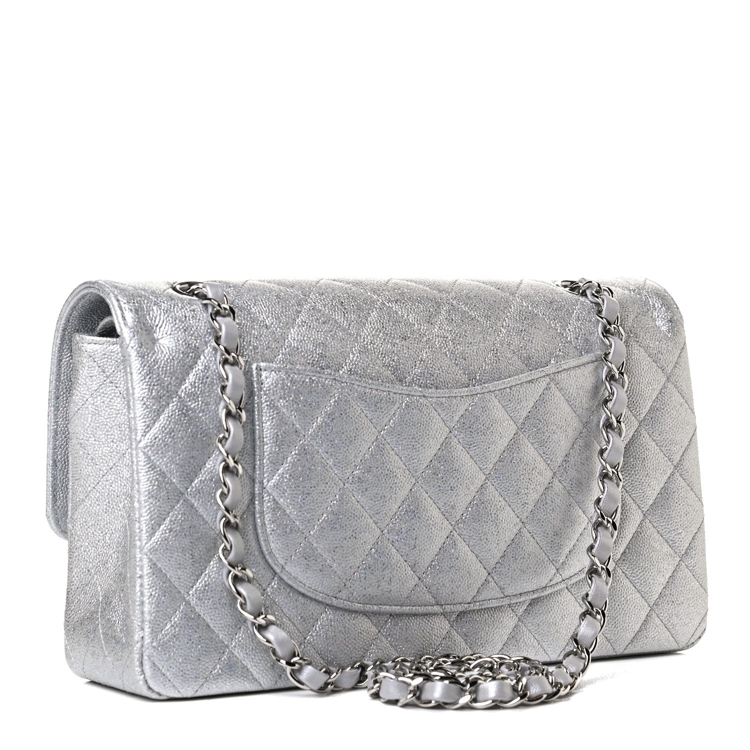 Chanel Glittered Metallic Caviar Quilted Medium Double Flap Silver 3 of 13