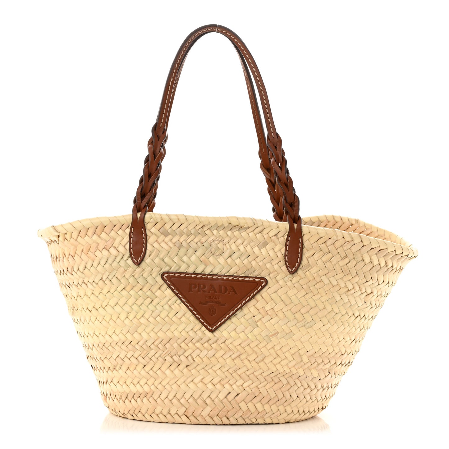 Palmitto Vitello Woven Braided Large Basket Tote Bag Naturale Cognac