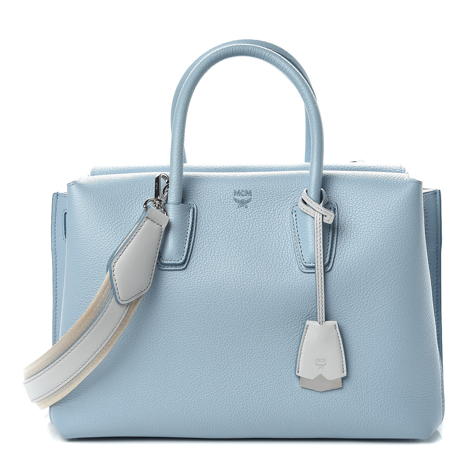 MCM Grained Calfskin Medium Milla Tote Sky Blue 1 of 12