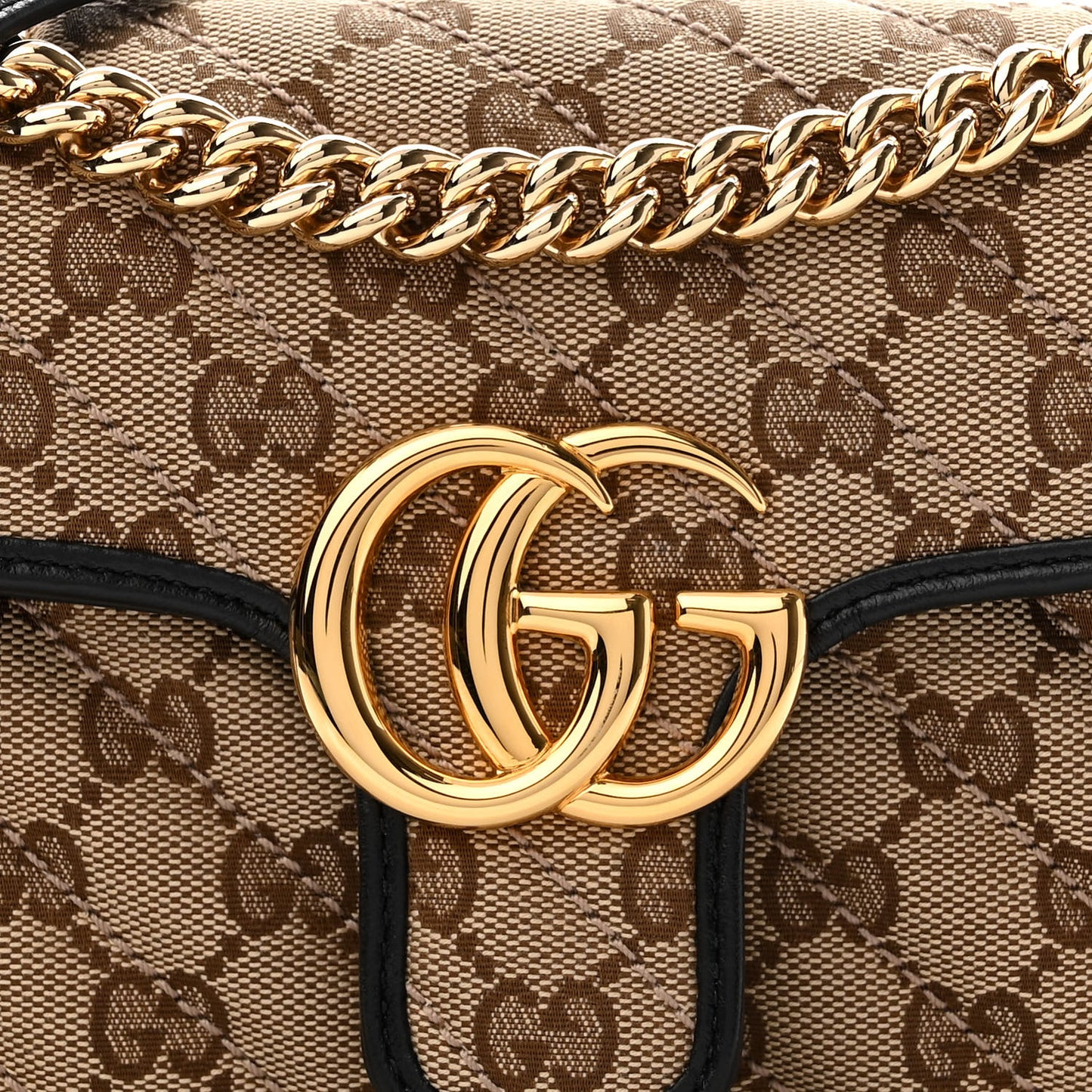 Monogram Matelasse Diagonal Mini GG Marmont Shoulder Bag Beige Black