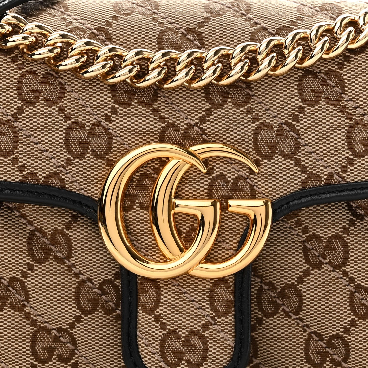 Gucci Monogram Matelasse Diagonal Mini GG Marmont Shoulder Bag Beige Black 8 of 10
