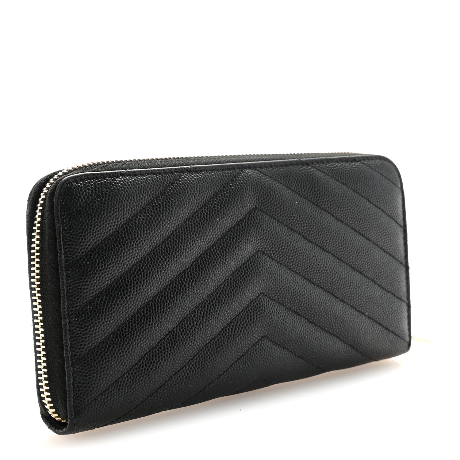 Saint Laurent Grain De Poudre Matelasse Chevron Monogram Zip Around Wallet Black 3 of 6
