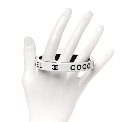 Chanel Resin Logo Bangle Bracelet White Black 2 of 4