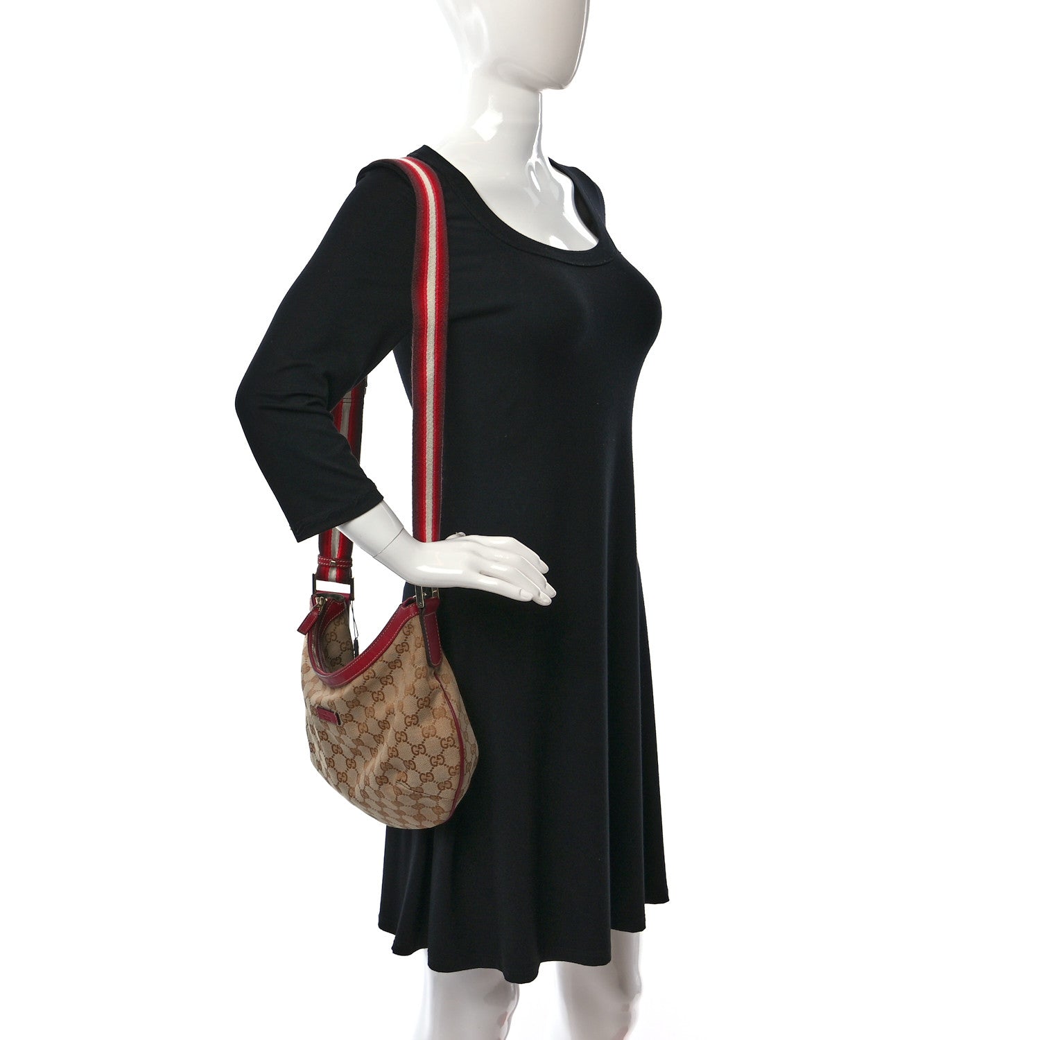 Gucci Monogram Web Medium Half Moon Hobo Red 2 of 9