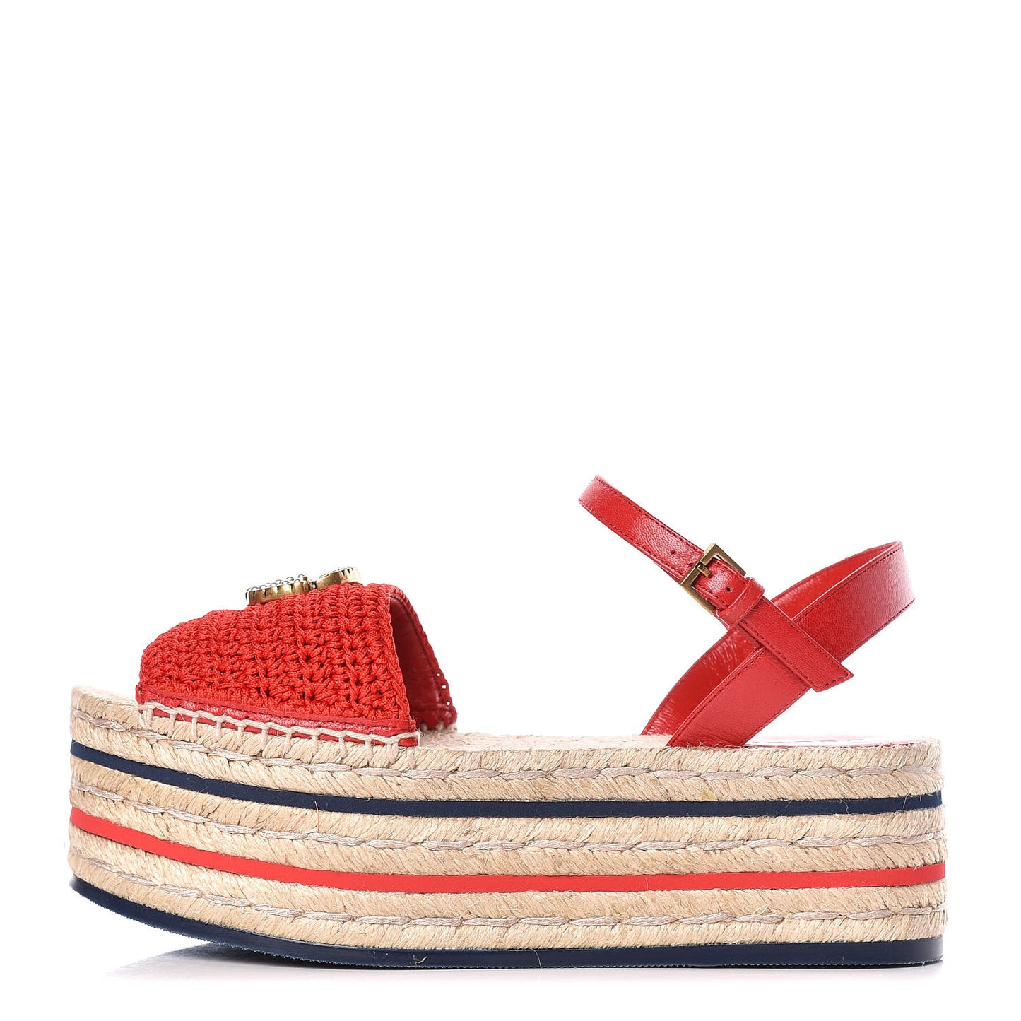 Cotton Malaga Kid Crochet Pearly GG Lilibeth Espadrille Platform Sandals 36 Hibiscus Red