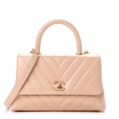 Chanel Calfskin Chevron Quilted Mini Coco Handle Flap Beige 1 of 12