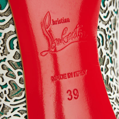 Christian Louboutin Patent Glitter Suede So Pretty 100 Pumps 39 Silver Mint 7 of 7