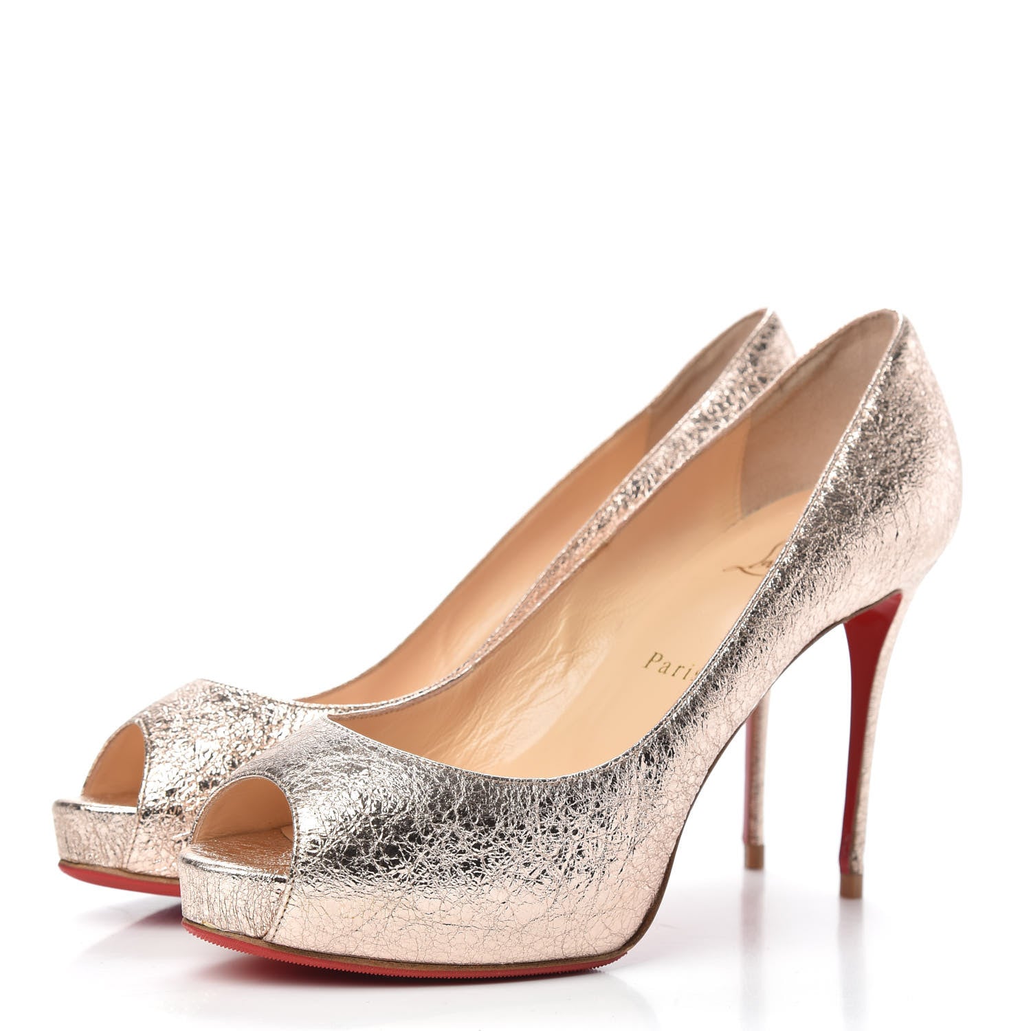 Christian Louboutin Metallic Crinkled Nappa Platform Peep Toe Pumps 39.5 Rose Gold 3 of 9