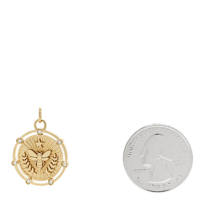 Foundrae X Every Mother Counts 18K Yellow Gold Diamond Bee Medallion Pendant 2 of 5