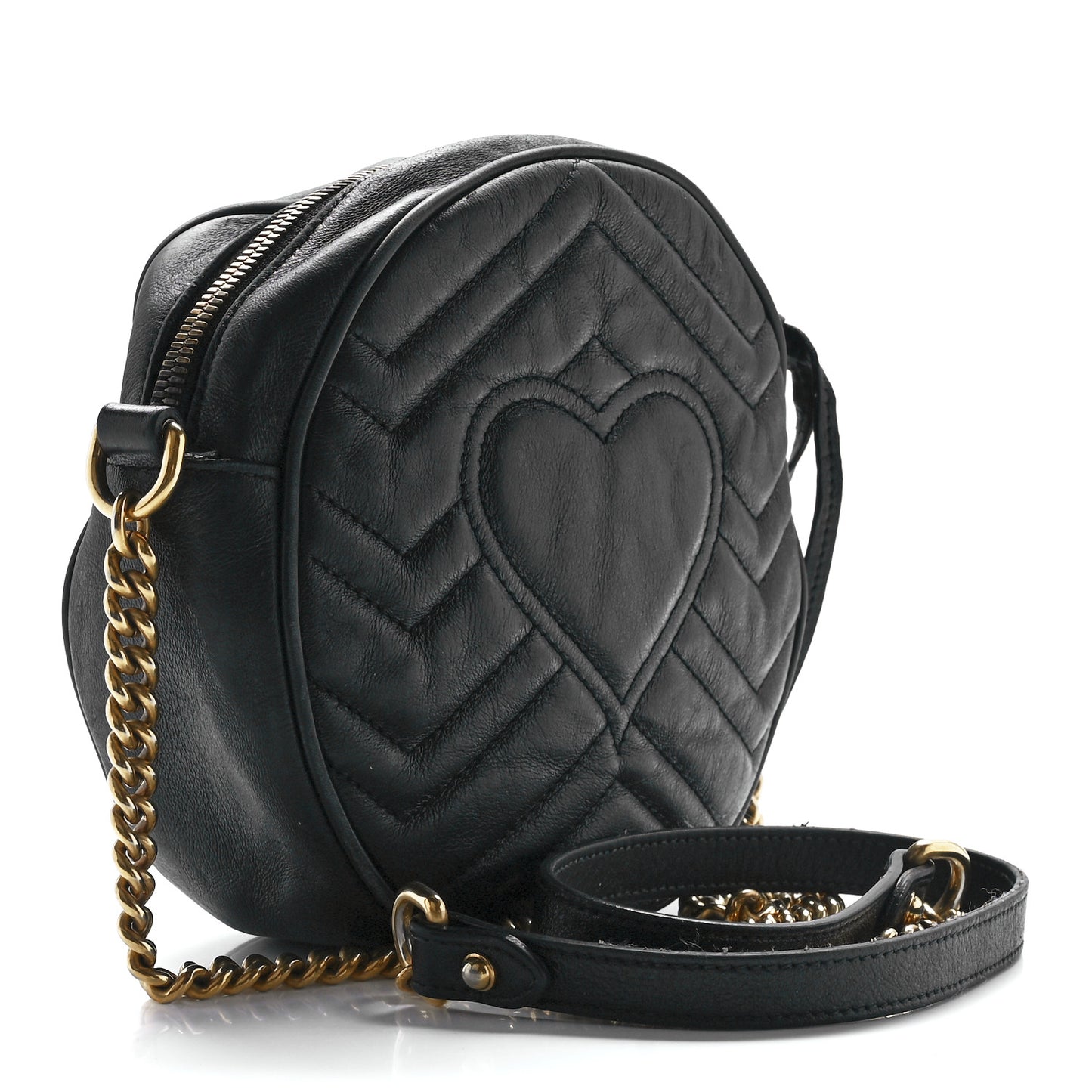 Azalea Calfskin Matelasse Heart Mini GG Marmont Round Shoulder Bag Black