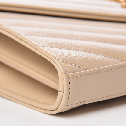 Saint Laurent Grain De Poudre Matelasse Chevron Monogram Chain Wallet Nude Powder 8 of 10
