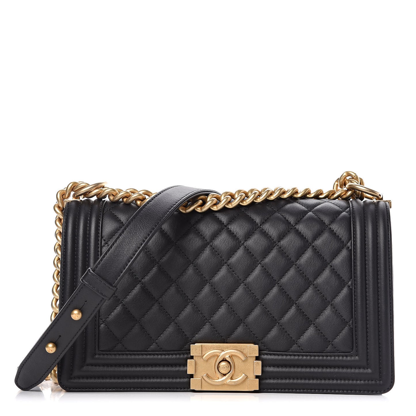 Calfskin Quilted Medium Boy Flap Black