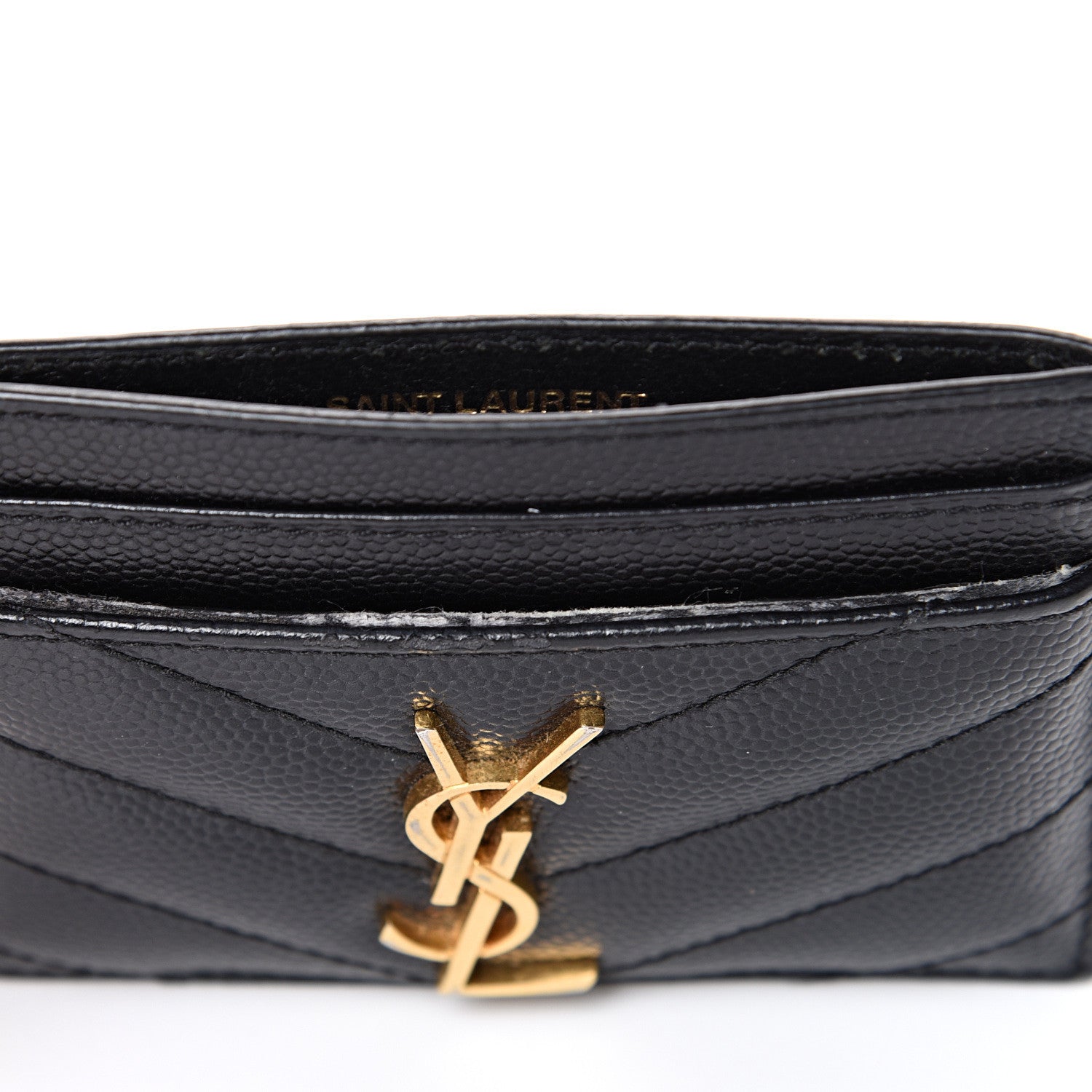 Saint Laurent Grain De Poudre Matelasse Chevron Monogram Credit Card Case Black 7 of 9