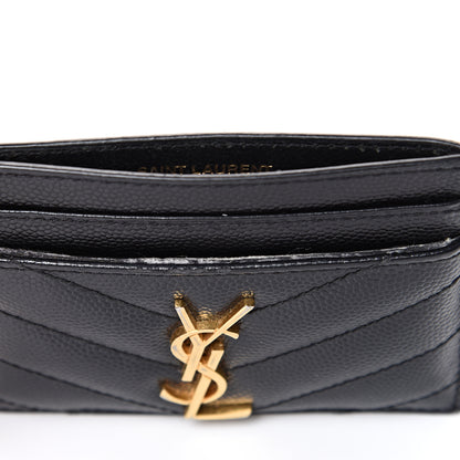 Saint Laurent Grain De Poudre Matelasse Chevron Monogram Credit Card Case Black 7 of 9