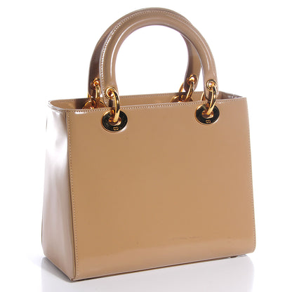 Christian Dior Vintage Patent Medium Lady Dior Beige 3 of 9