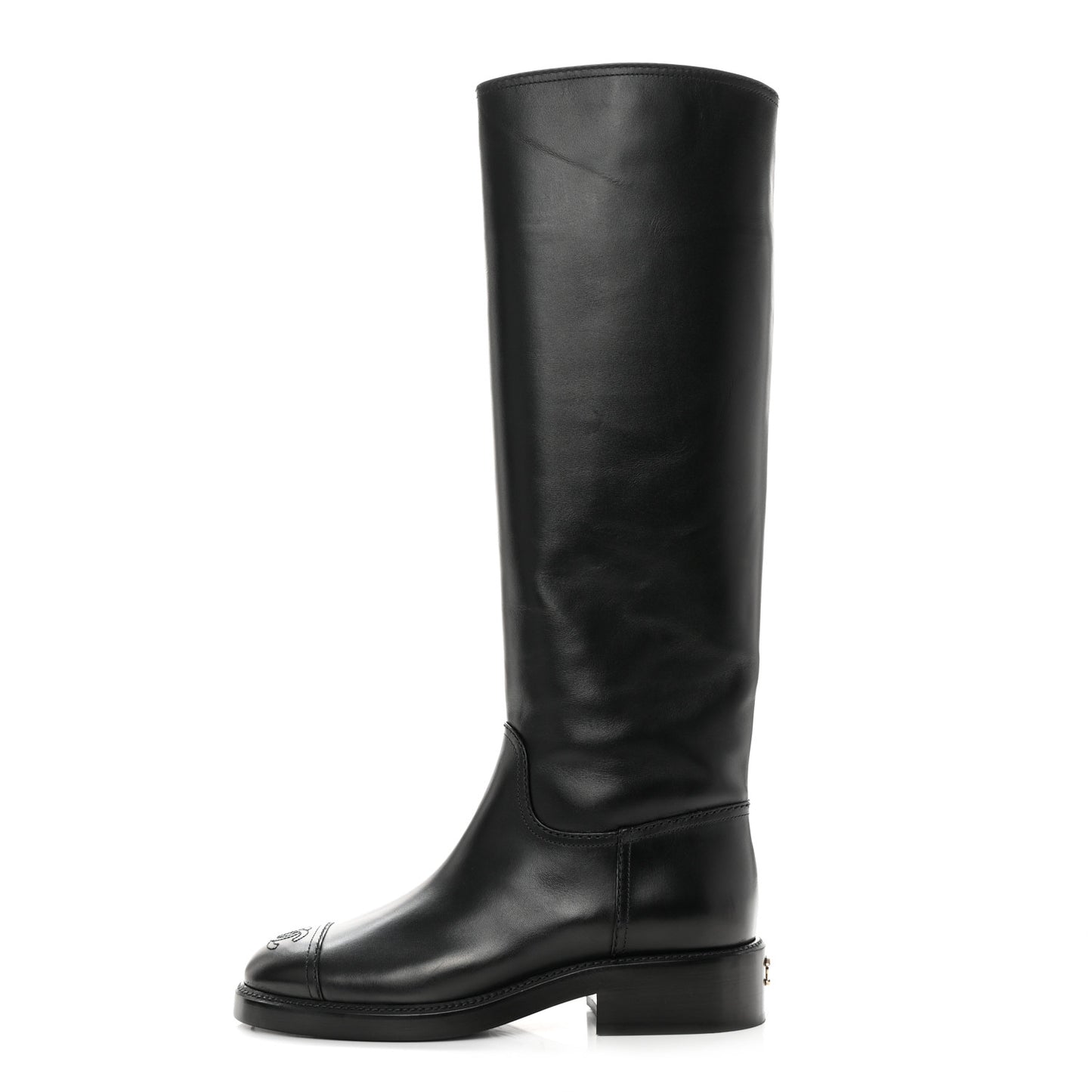 Calfskin Cap Toe High Boots 39 Black