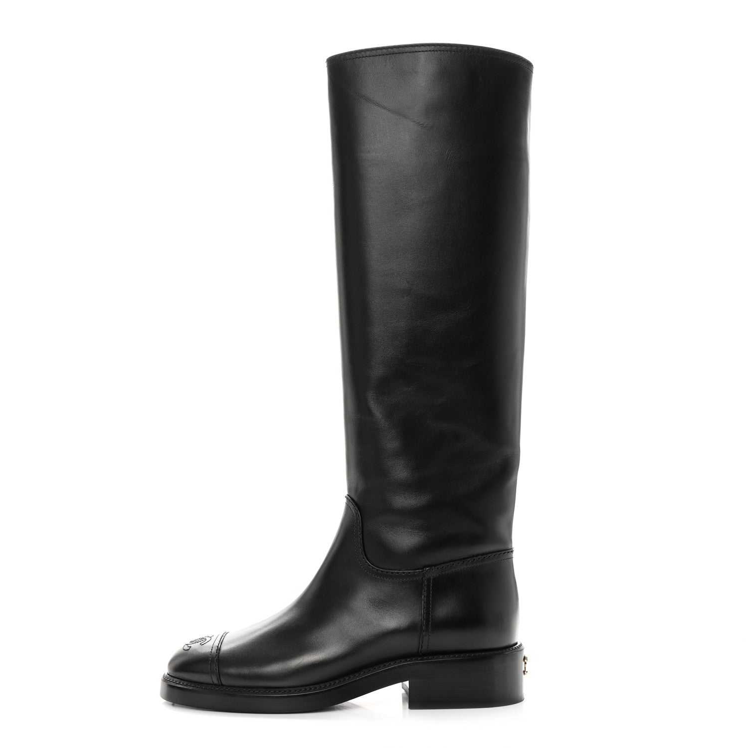 Chanel Calfskin Cap Toe High Boots 39 Black 1 of 9