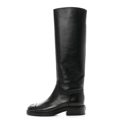 Chanel Calfskin Cap Toe High Boots 39 Black 1 of 9