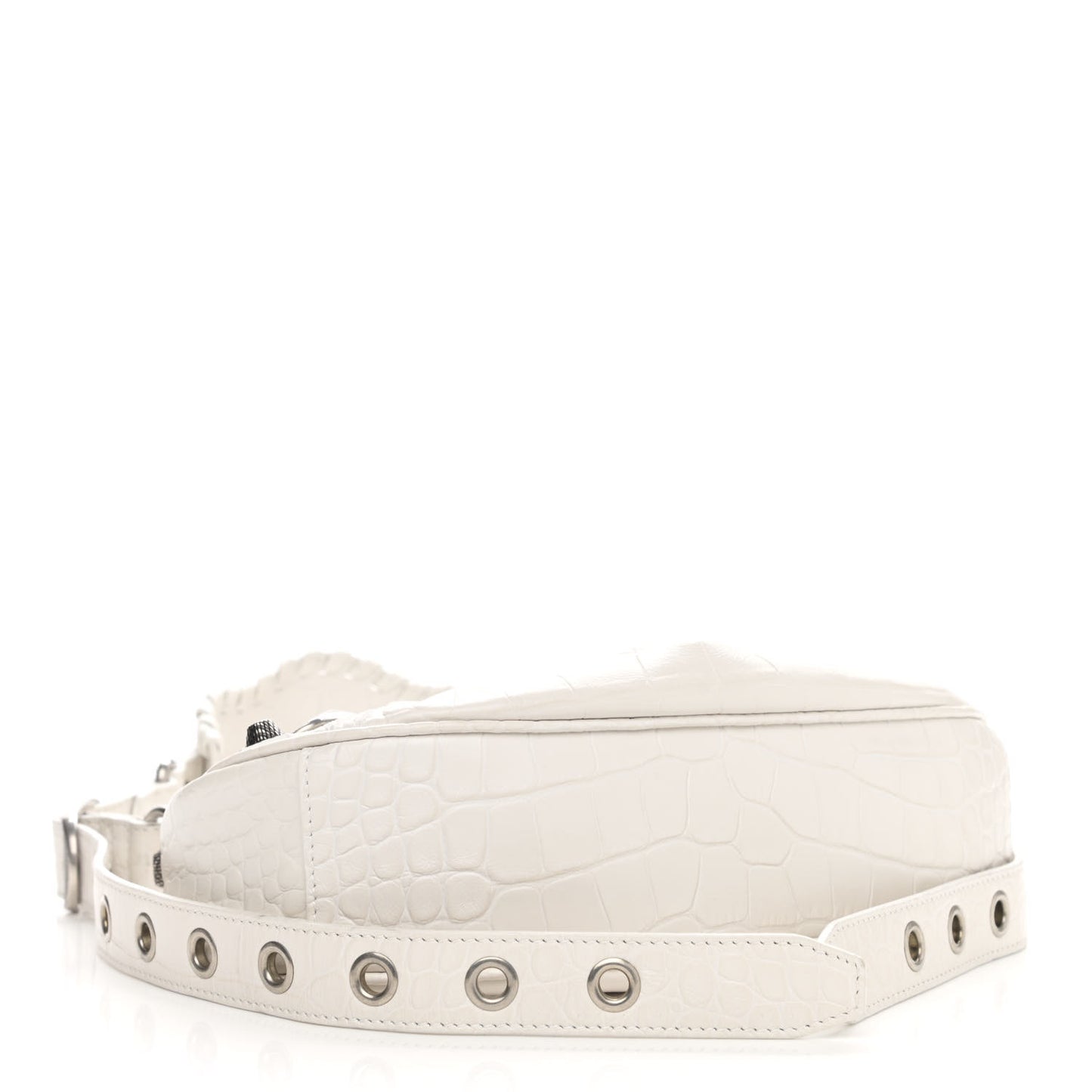 Extra Supple Calfskin Crocodile Embossed Le Cagole Shoulder Bag XS White