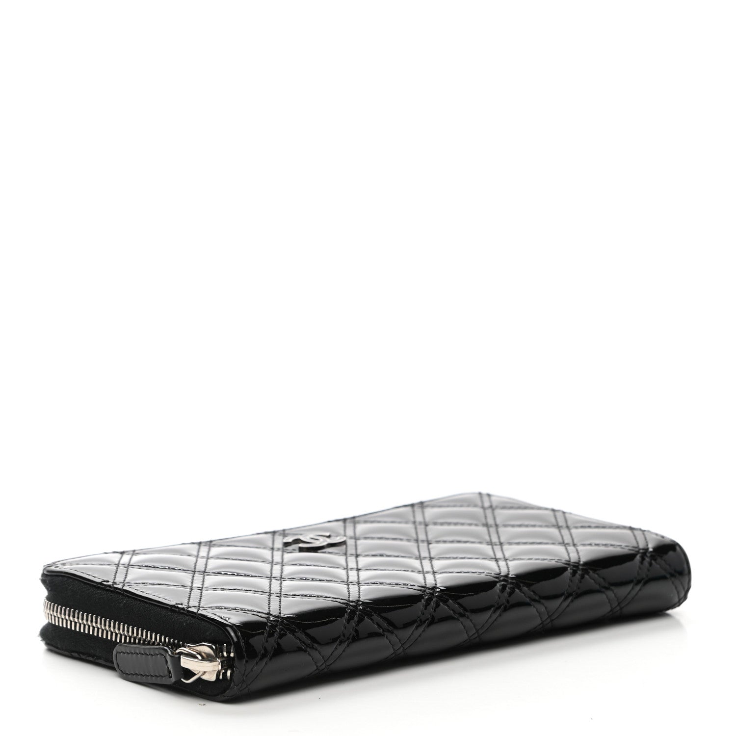 Chanel Patent Quilted Large Gusset Zip Around Wallet Black 4 of 10