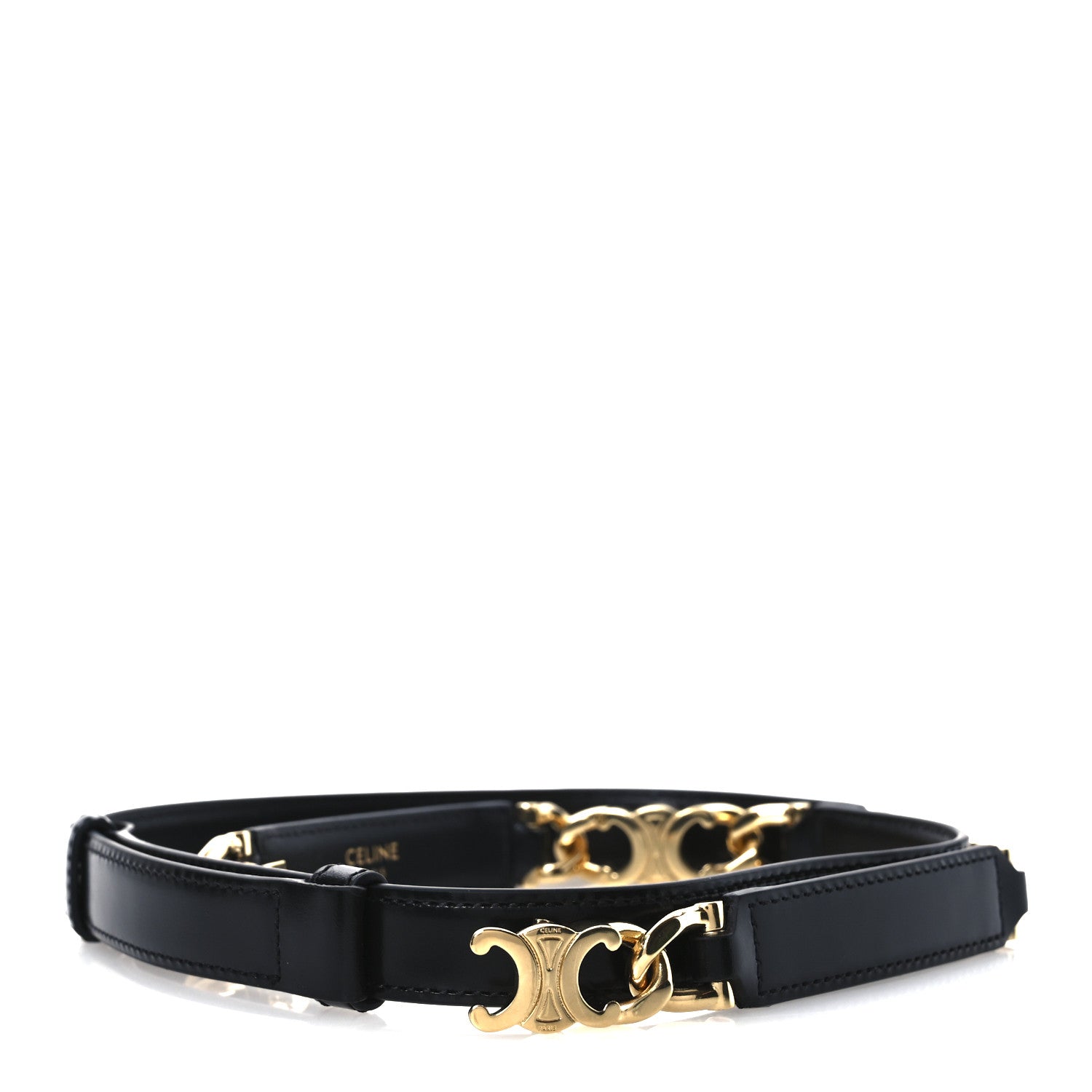 Celine Calfskin Small 18mm Gourmette Triomphe Belt 85/34 Black 1 of 5