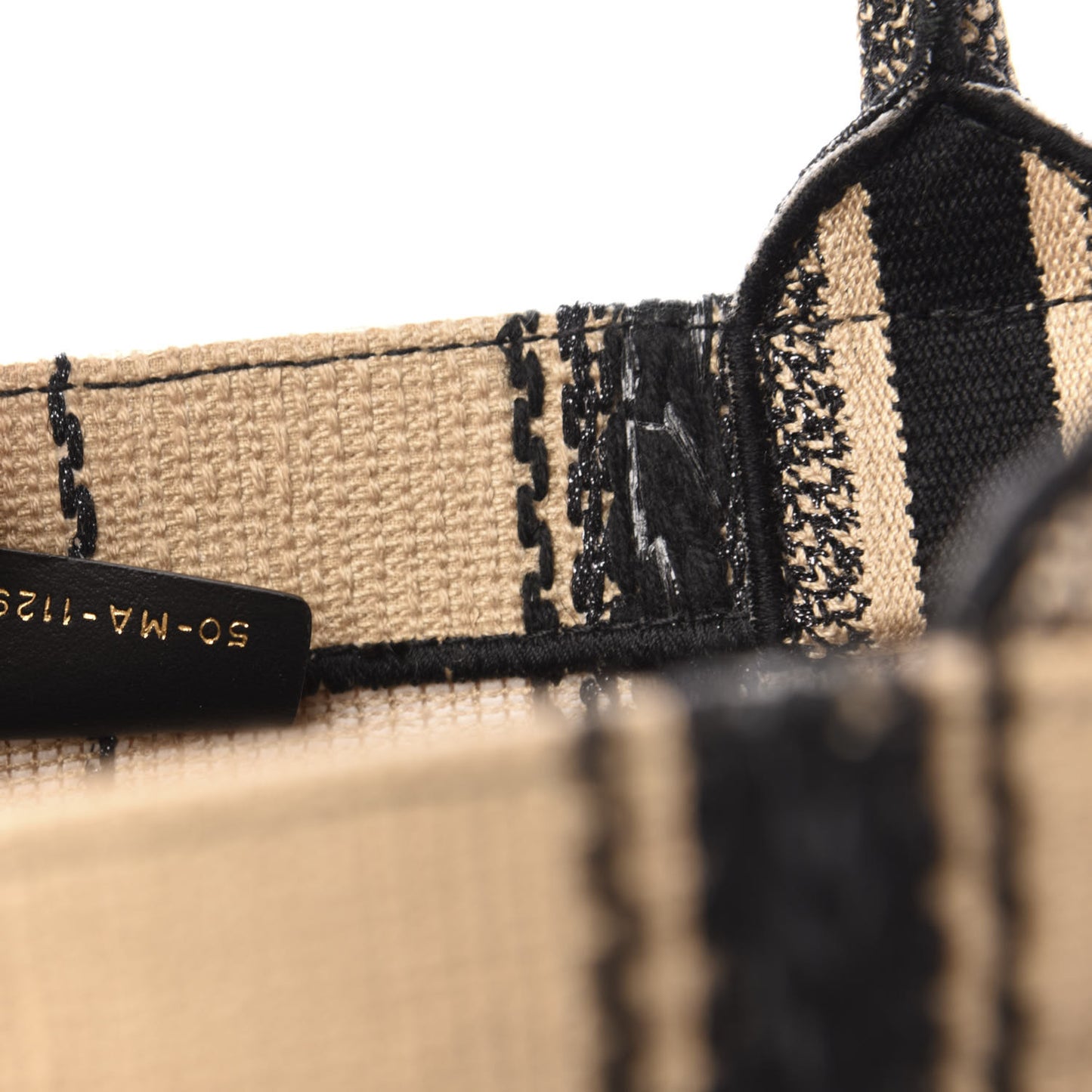 Canvas Embroidered Medium Bayadere Book Tote Black Beige