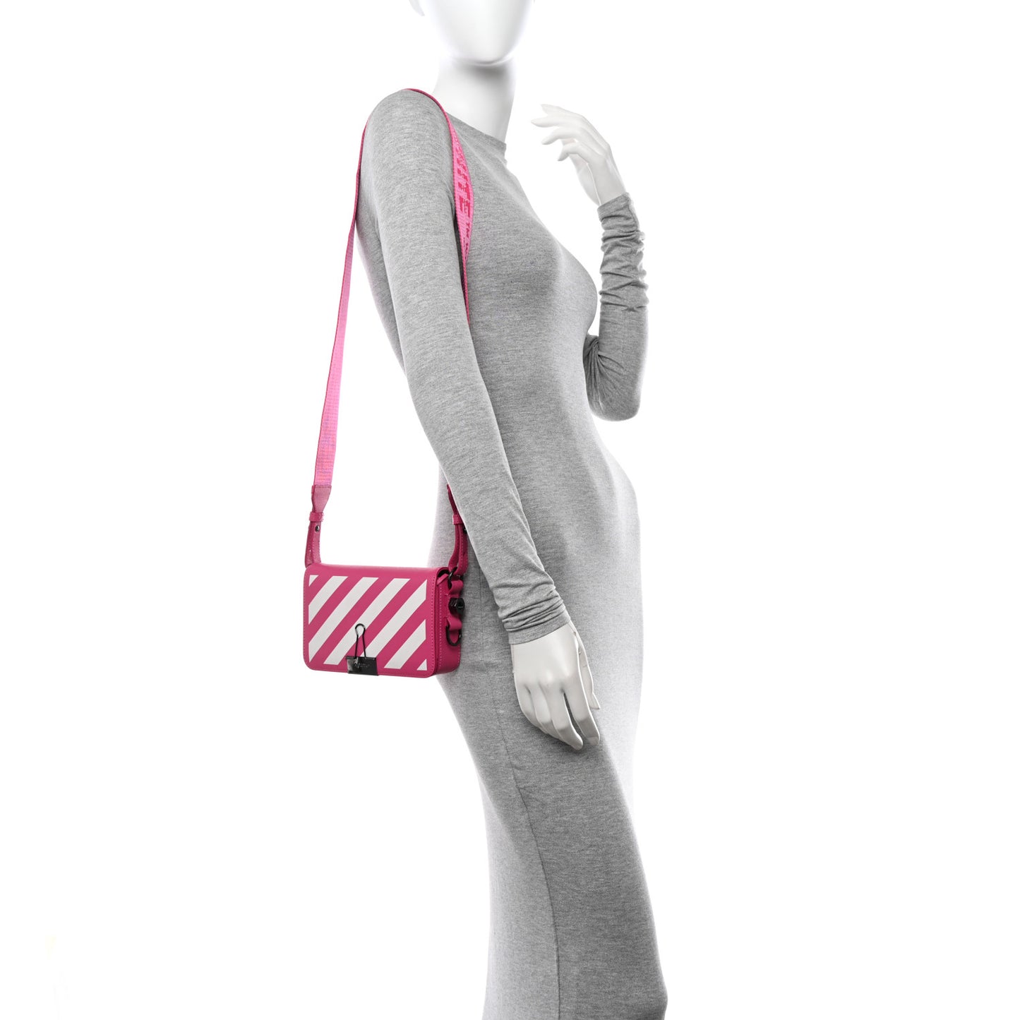 Saffiano Striped Diag Binder Clip Bag Pink White