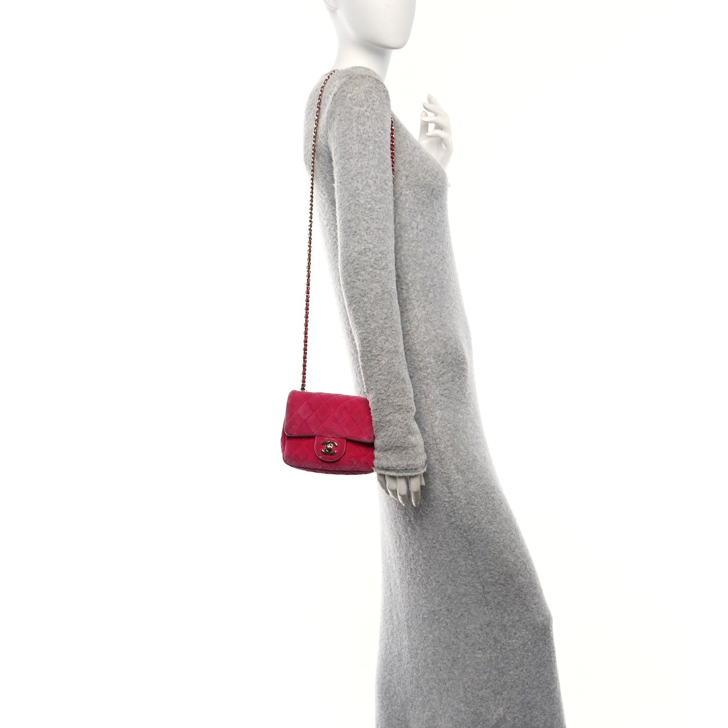 Velvet Quilted Mini Square Pearl Crush Flap Fuchsia