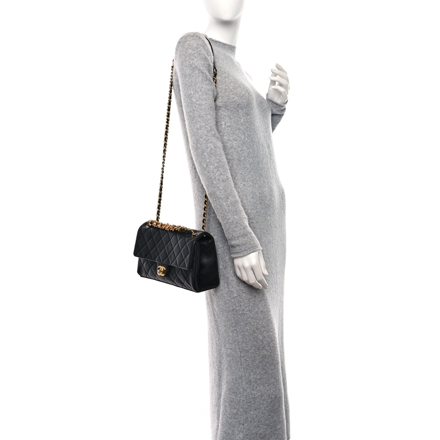 Chanel Lambskin Quilted Chaine Lettre Flap Black 2 of 11