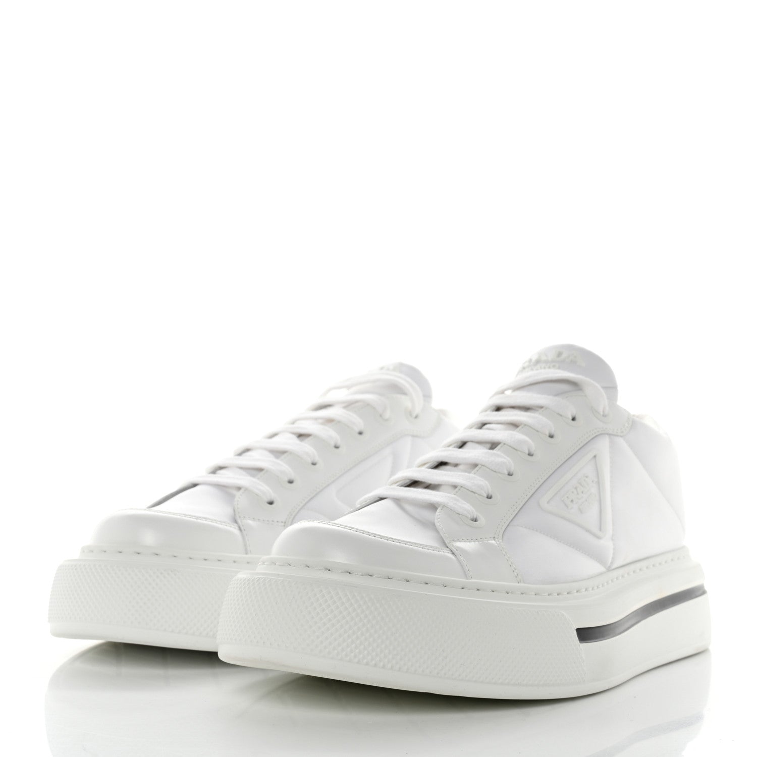 Prada Re-Nylon Spazzolato Rubber Triangle Logo Macro Quilted Mens 35mm Platform Sneakers 10 White 3 of 9