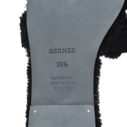 Hermes Woolskin Oran Sandals 39.5 Black 7 of 12