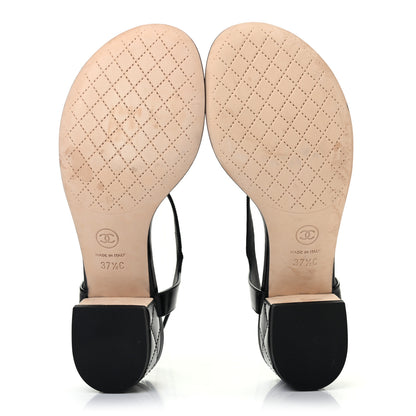 Chanel Calfskin Medallion CC Thong Sandals 37.5 Black 4 of 6