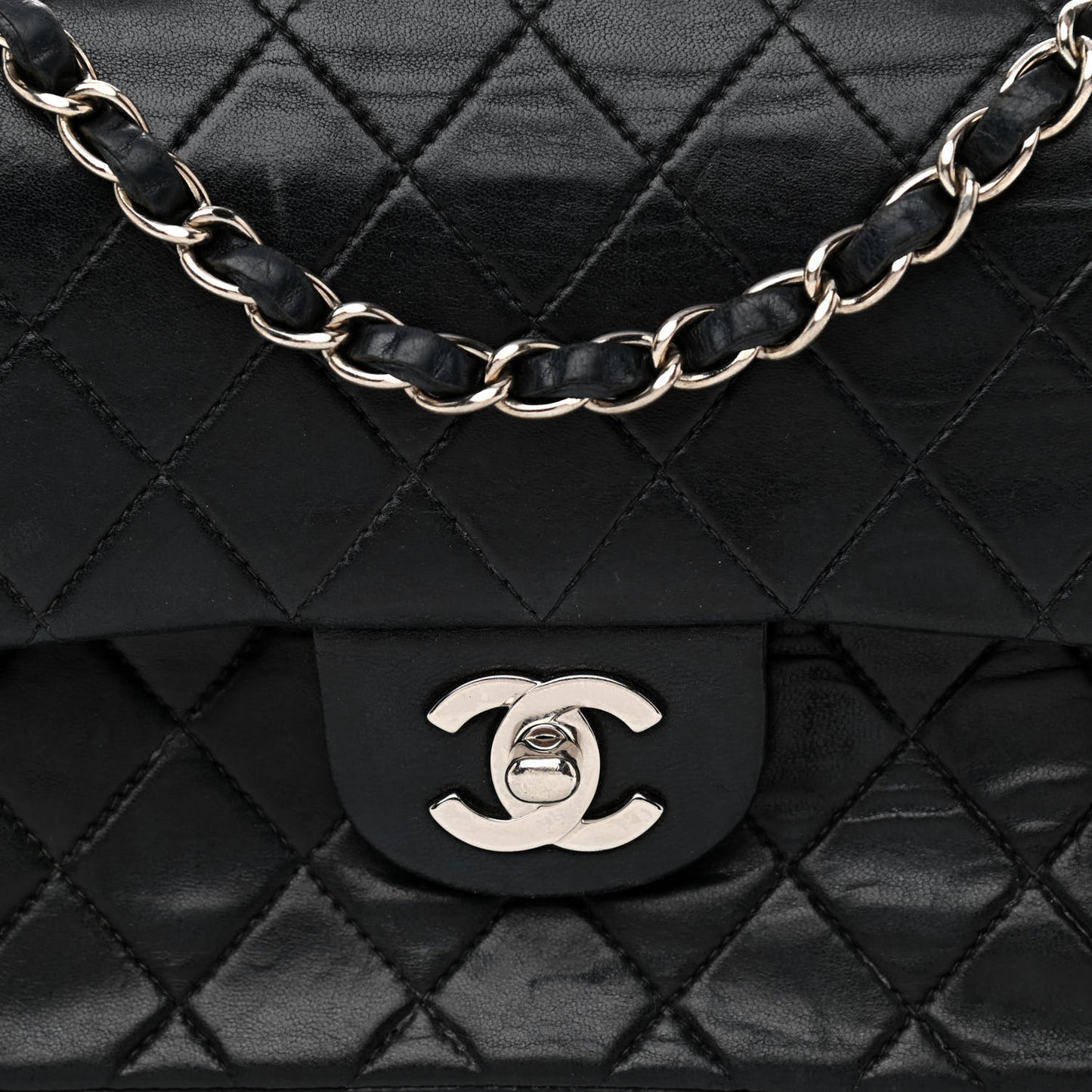 Lambskin Quilted Small Double Flap Black