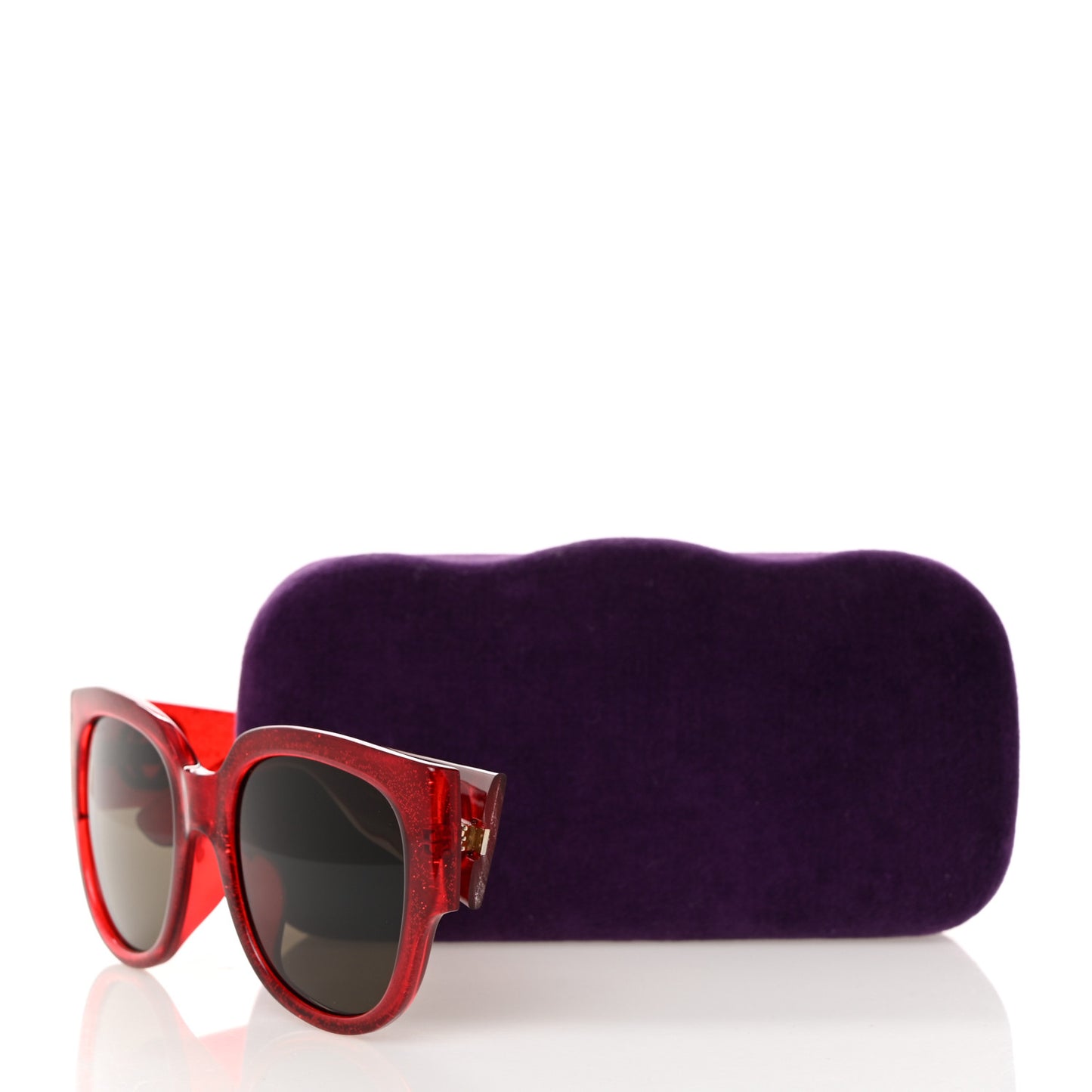 Acetate Glitter Round Frame Sunglasses GG0142SA Red